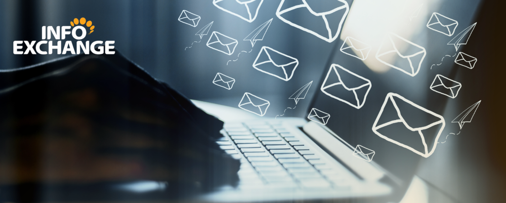 Business email security in Jamaica with email icons on a laptop